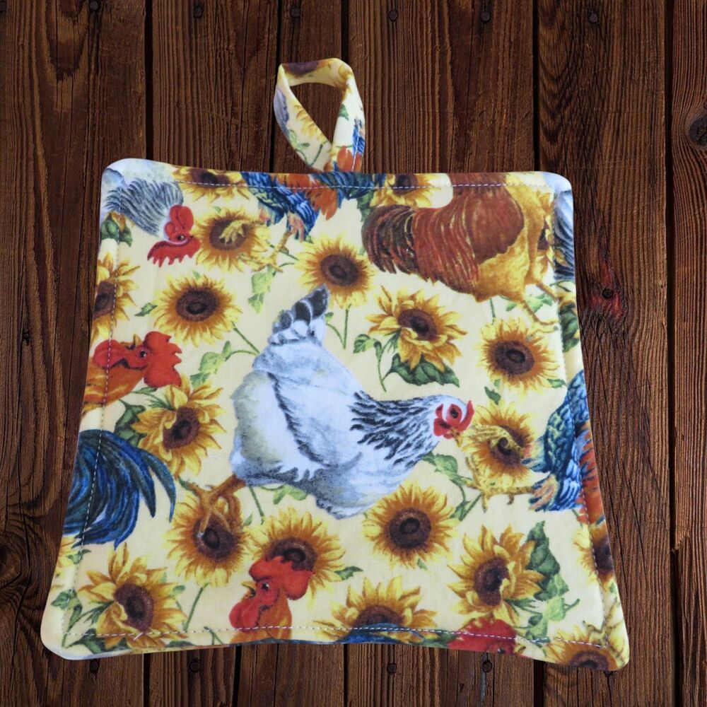 Handmade Potholder, White Hen